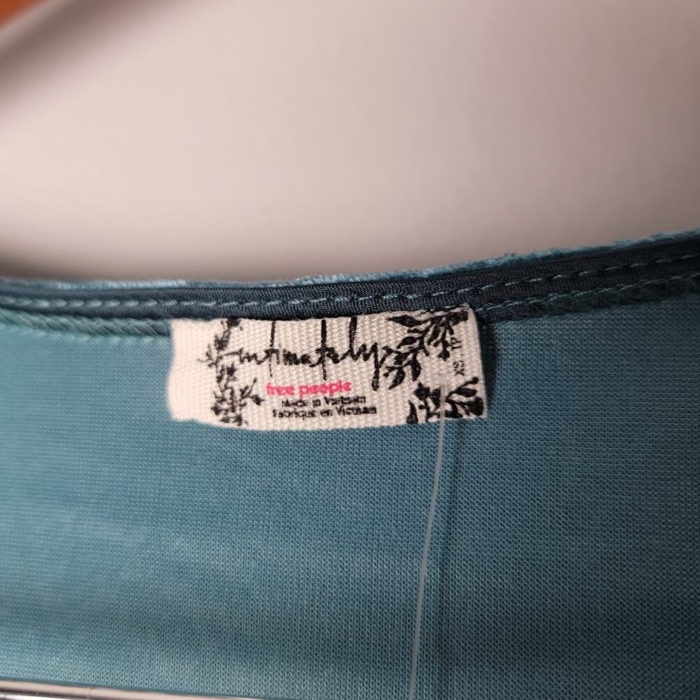 Intimately Free People Velvet Bodysuit XS Teal Crushed Puff Sleeve‎ Romantic NWT - Picture 4 of 10